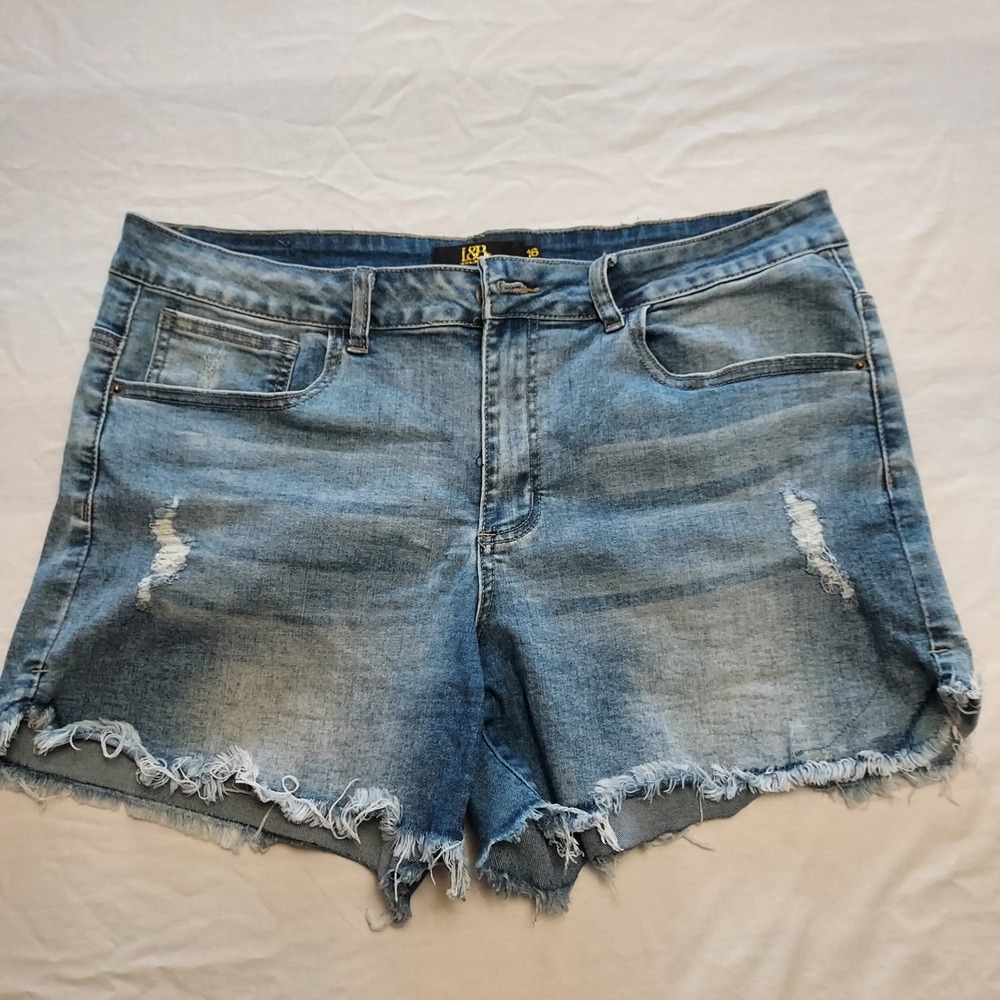 Lucky & Blessed Womens Blue Distressed Denim Shorts 16 Western Frayed Festival